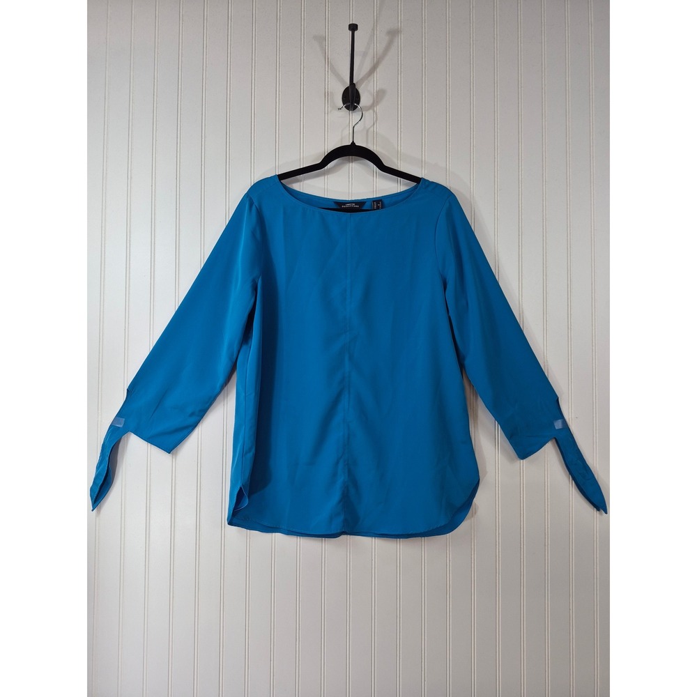 Lands End Outfitters Royal Blue Boat Neck Tie Sleeve Blouse Size 12 Lightweight